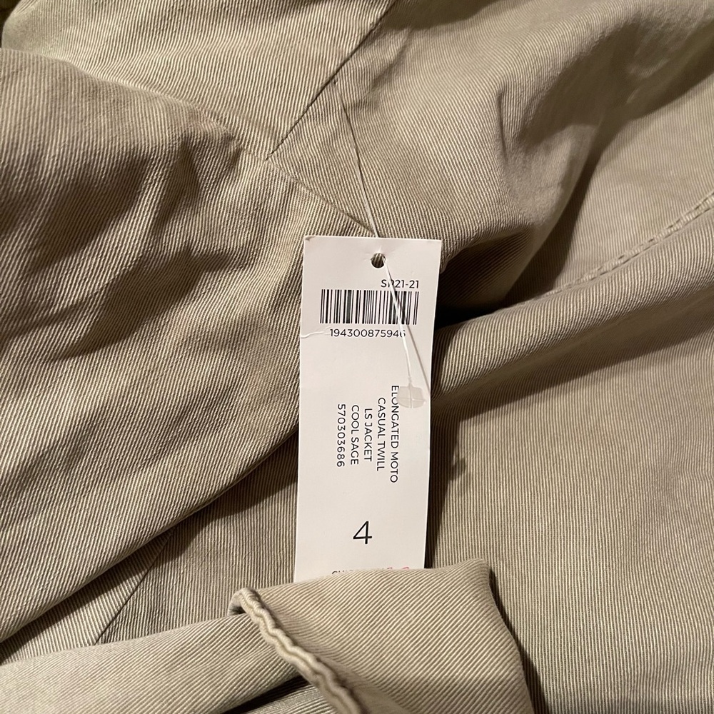 Chico’s Elongated Moto Casual Twill Denim Jacket, Cool Sage, Sz 4 (20/22) - NWT! - Picture 7 of 11